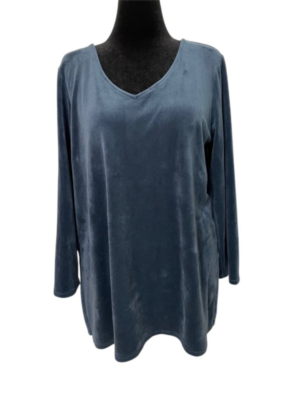 Pure Jill J Jill Womens Velour V-Neck Tunic Top Teal XL Long Sleeve Side Slit